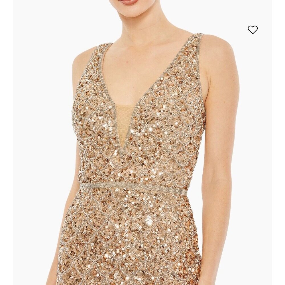 Mac Duggal Dress Size 8 Copper Silver Body Con Mini‎ Sequined Scallop - Picture 3 of 16